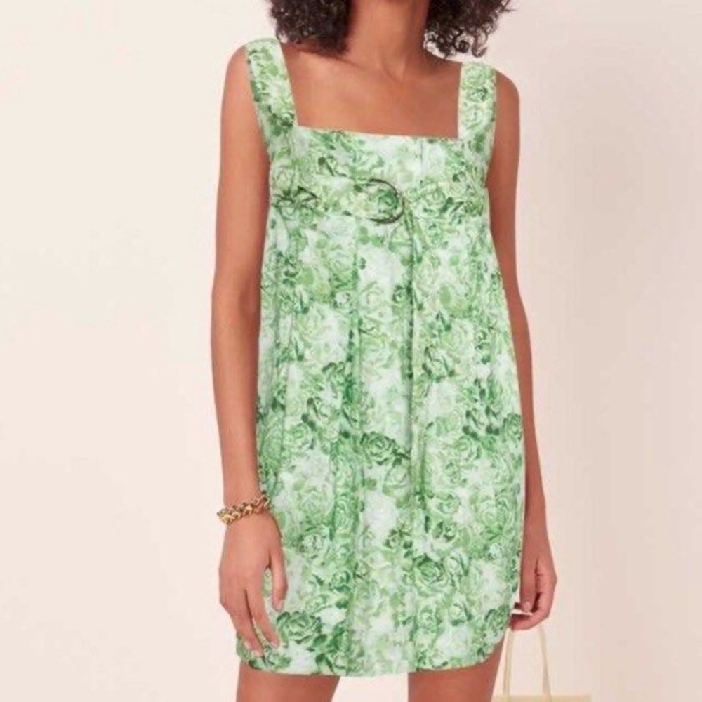 NWT GANNI Floral-print Cotton-poplin Mini Dress In Island Green Sz 14